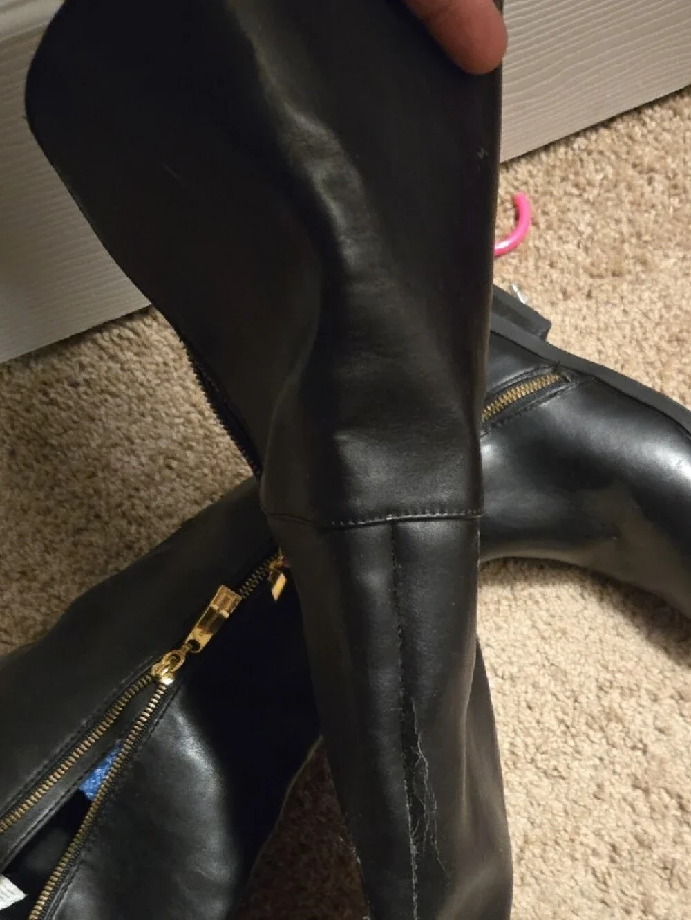 Black Over-the-Knee Boots with Gold Zipper - Women